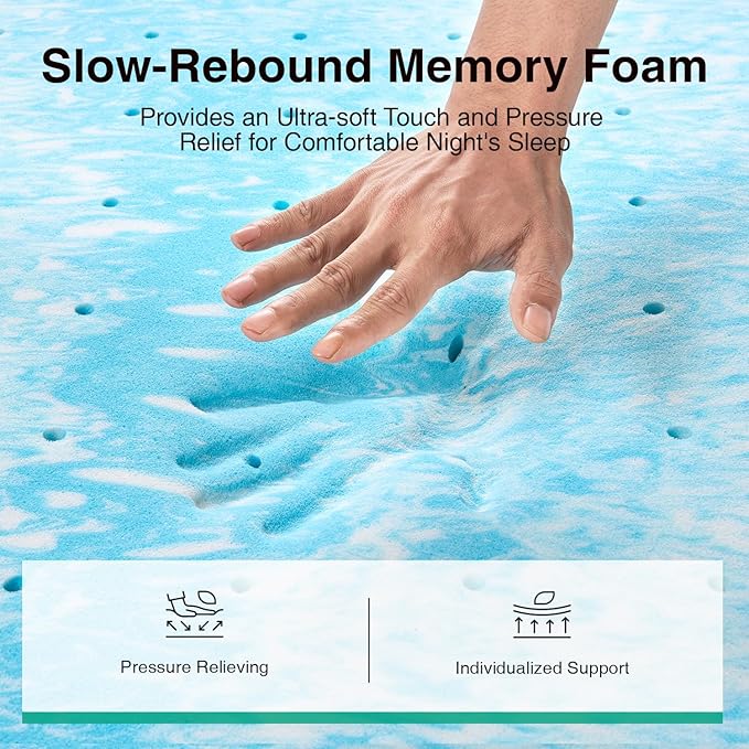 Novilla 4 Inch Dual Layer Memory Foam Mattress Topper, 2 Inch Gel Memory Foam and 2 Inch Cooling Down-Alternative Mattress Pad Cover for Back Pain, Breathable & Certi-Safe, Queen