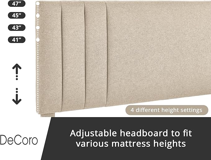 Decoro Chicago Modern Tufted Upholstered Platform Full Size Bed Frame, Linen