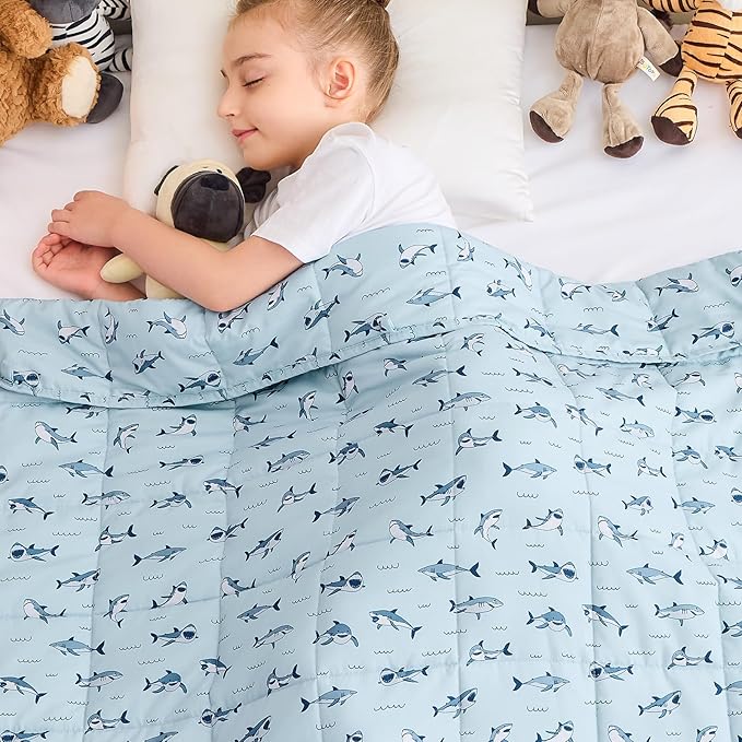 yescool Shark Weighted Blanket 5 Pounds Cooling Weighted Lap Blanket, Heavy Blanket for Sleeping, Weighted Throw Blanket Gift for 40-60lbs, 36"x48"