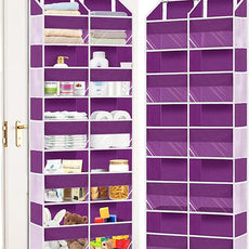 Over The Door Organizer 5 Tiers, Extra Large Behind Door Storage of 10 Compartments, 80 lbs Weight Capacity Hanging Storage Organizer with Clear Window Kids Toys,Shoes,Diapers,Room Storage,Purple