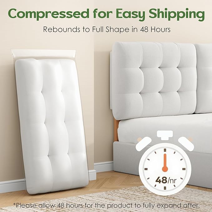 Tufted Upholstered King Headboard, Adjustable Height King Size Headboard Only from 39”to 44” with Durable Solid Wood Legs, Modern Button Diamond Fabric Head Board with Width Adapters, Beige