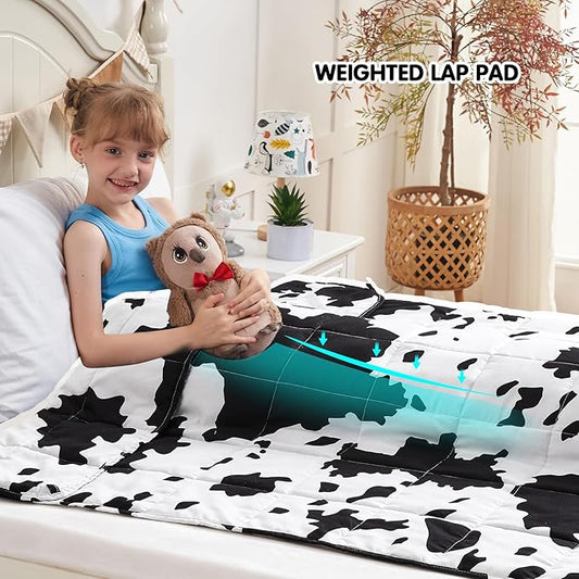 yescool Cow Print Weighted Blanket 5 Pounds Cooling Cow Blanket, Heavy Blanket for Sleeping, Throw Blanket Gift Weighted Comforter for 40-60lbs, 36"x48"