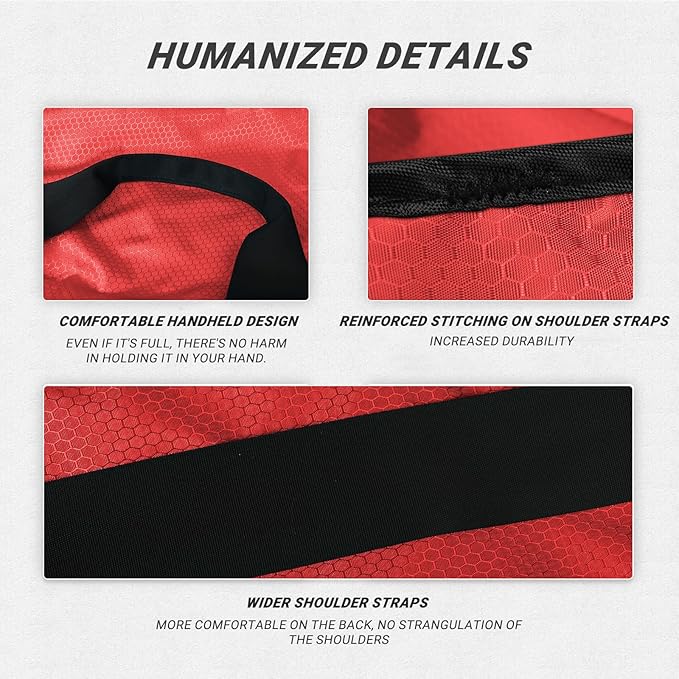 Laundry Bag with Shoulder Straps and Mesh Pocket Laundry Backpack Large Portable Laundry Hamper for College Laundromat Apartment (Red)