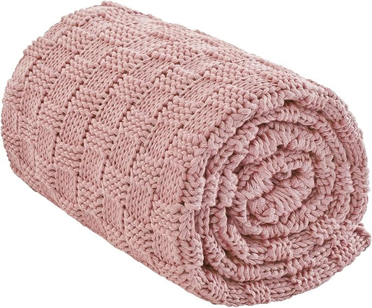 Knitted Weighted Blanket Adults, No Beads Heavy Blanket 40” x 60'' 7lbs, Breathable Chunky Knit Blanket, Cooling Weighted Blanket for Hot Sleepers, Christmas Home Decor (HoneyPink)