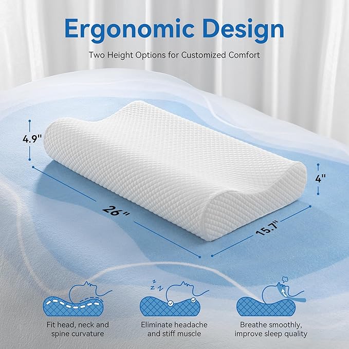 AM AEROMAX Queen Size Firm Contour Memory Foam Pillow, Cervical Pillow for Neck Pain Relief, Neck Orthopedic Sleeping Pillows for Side, Back and Stomach Sleepers.