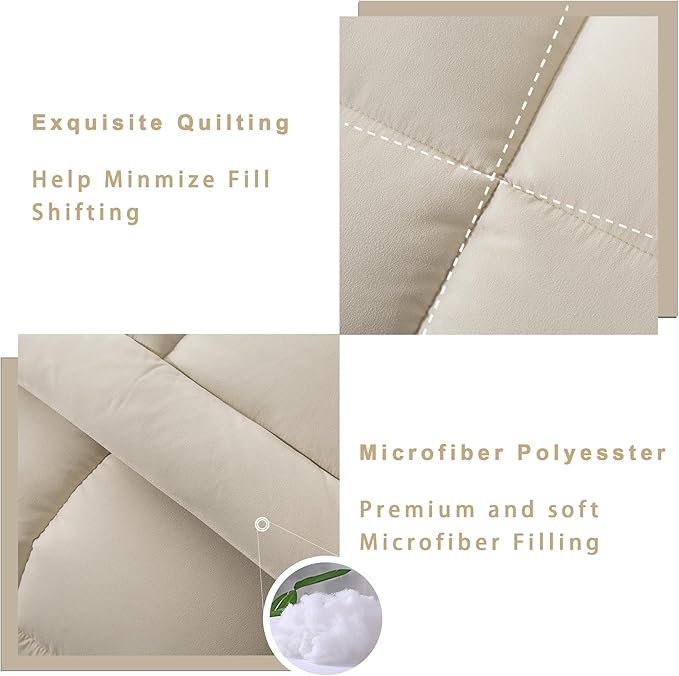 DOWNCOOL King Size Comforter Set -All Season Bedding Comforters Sets with 2 Pillow Cases -3 Pieces Bed Set Down Alternative King Bedding Set -Beige King Comforter Set(102"x90")