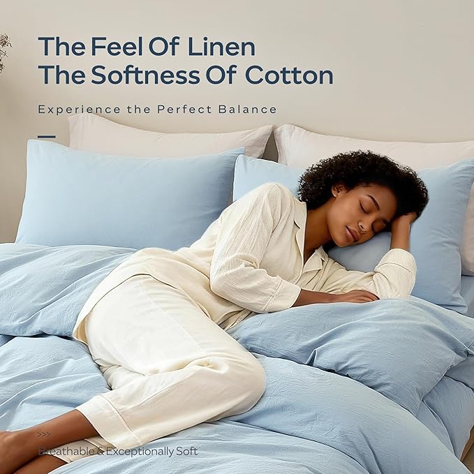 JELLYMONI Duvet Cover Full Size - 100% Washed Cotton Comforter Cover with Linen-Like Texture, Breathable & Soft Bedding for Modern Home, Guest Room and Everyday Use,1 Duvet Cover & 2 Pillowcases