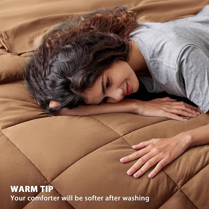 Love's cabin Twin XL Comforter Set Mocha Mousse, 5 Pieces Twin XL Bed in a Bag, All Season Bedding Sets with 1 Comforter, 1 Flat Sheet, 1 Fitted Sheet, 1 Pillowcase and 1 Pillow Sham