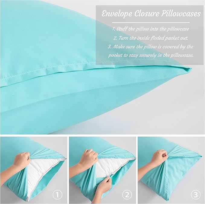 NTBAY King Pillow Cases Set of 2, 2 Pack Brushed Microfiber 20x36 Pillow Cases, Soft, Wrinkle, Fade, Stain Resistant Aqua Pillow Cases with Envelope Closure, 20x36 Inches, Aqua