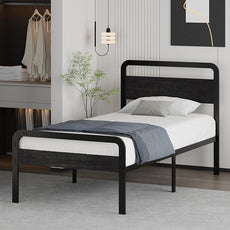 14 Inch Twin Size Bed Frames with Wooden Headboard and Footboard, Rustic Black Wood Bed Frame Twin No Box Spring Needed, Heavy Duty Mattress Foundation, Easy Assembly