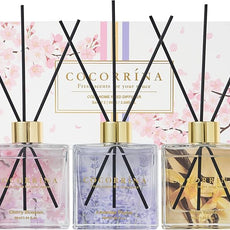 COCORRÍNA Reed Diffuser Set of 3-3 Pack/ 3.04 Fl.oz Diffuser with 24 Sticks Warm Vanilla/Cherry Blossom/Lavender Thyme Reed Diffuser for Home Bathroom Office Shelf Decor