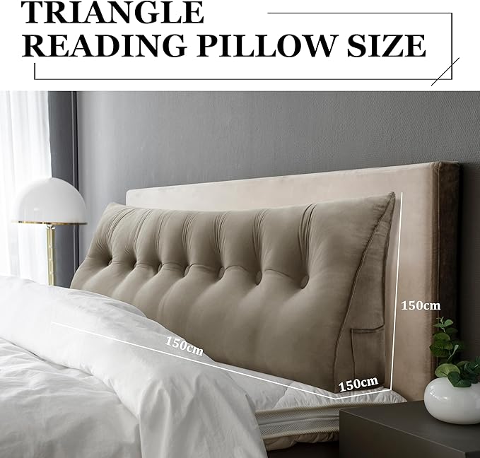 14 lbs Thickened King Wedge Pillow Headboard Body Positioner Bed Wedge Pillow Backrest Support Triangular Headboard Cushion with Side Pocket Velvet Positioning Support Taupe