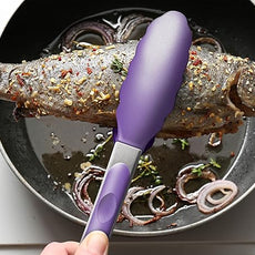 Set of 2 Kitchen Tongs 9-Inch & 12-Inch, Premium Stainless Steel BPA Free Silicone Non-Stick Grilling Barbeque Cooking Locking Food Tongs, Purple