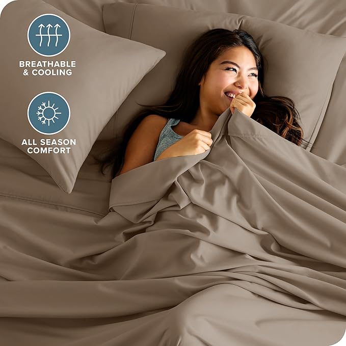 Bare Home Split Head Flex King Sheet Set - 1800 Ultra-Soft Microfiber Bed Sheets - Double Brushed - Deep Pockets - Easy Fit - 4 Piece Set - FlexTop King Bedding Sheets (Split Head Flex King, Pebble)