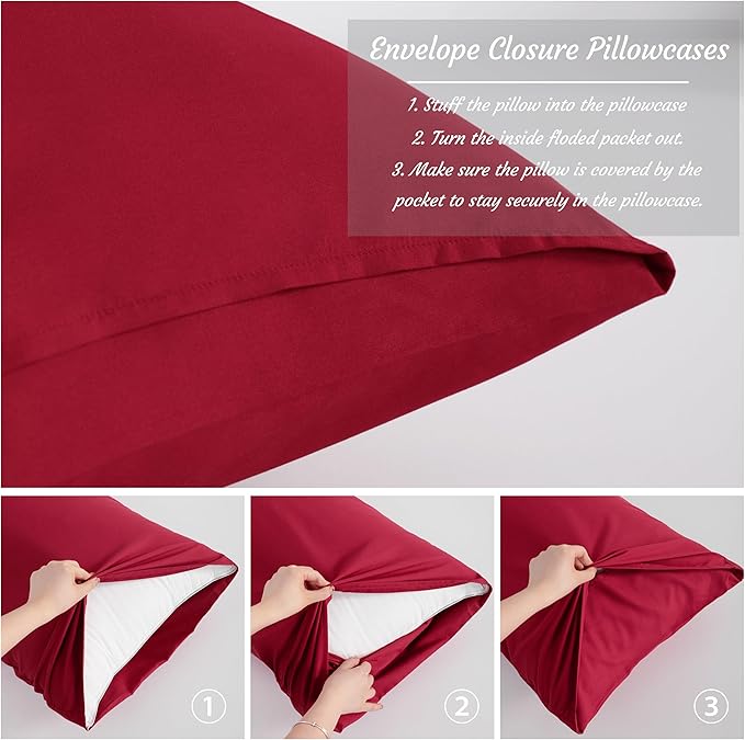 NTBAY Toddler Pillow Cases Set of 2, 2 Pack Brushed Microfiber 14x20 Pillow Cases, Soft, Wrinkle, Fade, Stain Resistant Wine Red Pillow Cases with Envelope Closure, 14x20 Inches, Wine Red