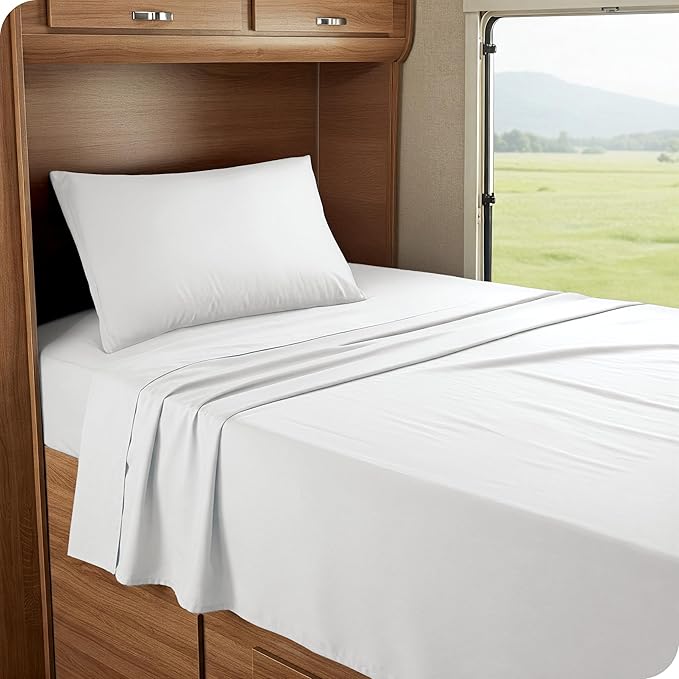 Bare Home RV Bunk Sheet Set - 1800 Ultra-Soft Microfiber - Double Brushed - Deep Pockets - Easy Fit - 3 Piece Set - Bed Sheets (RV Bunk (30x75), White) BareHome