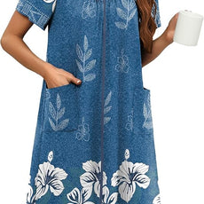 Ekouaer Women Robe Zipper Front Mumu Duster Robes Zip Up Housecoat Soft Sleepwear with Pockets