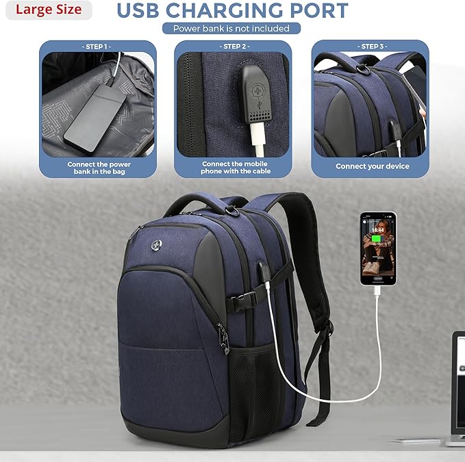 Swissdigital Design Travel Laptop Backpack for Men and Women, 35L Expandable Large Business Backpack with USB Charging Port for Fits 17 Inch Notebook, Blue | SD1671-12