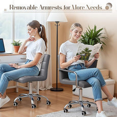 Furmax Mid-Back Office Task Chair Ribbed PU Leather Executive Chair Modern Adjustable Home Desk Chair Retro Comfortable Work Chair 360 Degree Swivel with Arms (Grey)