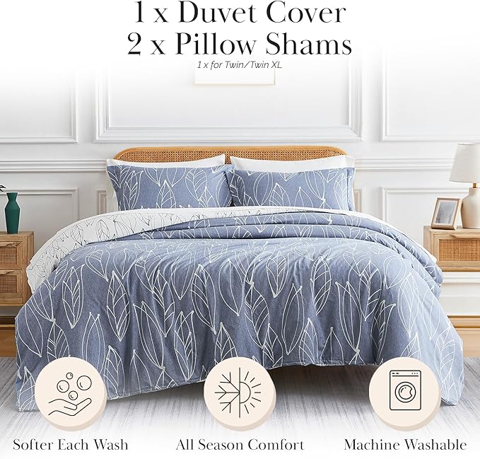 Southshore Fine Living, Inc. Oversized Cal King Duvet Cover Set, Reversible Blue Duvet Cover King Size/California Size, Botanical Hotel Quality Bedding, 2 Matching Pillow Shams - Modern Foliage Blue