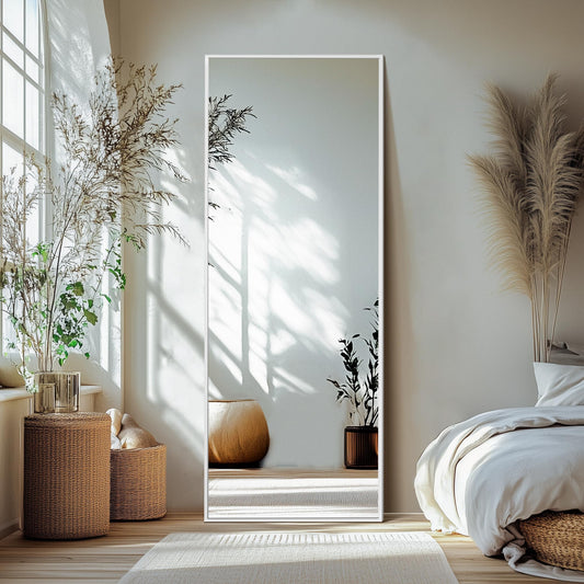 Delma Wall Full Length Mirror,Standing Mirror Full Body,Large Floor for Wall Door Bedroom Bathroom Living Room with Aluminium Frame(with Stand,56x15-Black) Dormly
