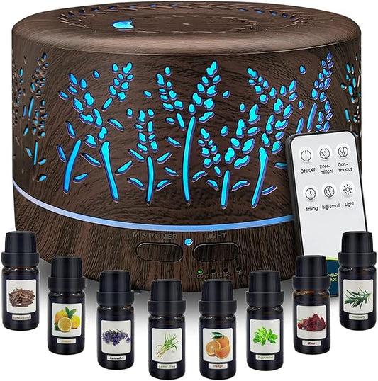 Diffusers for Essential Oils Large Room 600ml,Essential Oil Diffusers for Home with R/C,8/Set Oils Cool Mist Humidifier,7 Colors Lights & 3 Mist Mode Waterless Auto Off for Office Bedroom Decor Gifts