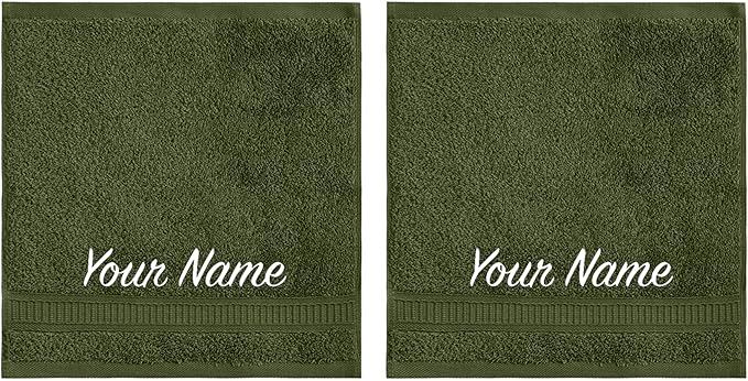 Personalized Towels, Luxury Turkish Genuine Cotton Towel Washcloths for Bathroom, Kitchen, Hotel, Spa, Gym & College Dorm, 2 Pack Washcloth Set for Body & Face, Baby & Adults - Forest Green