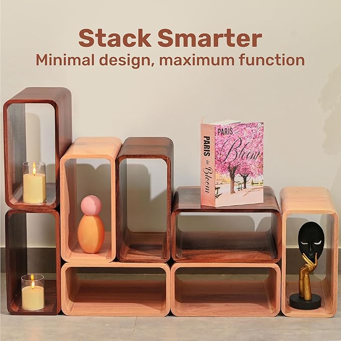 Wooden Cube Storage Bookcase Organizer, Bookshelf for Bedroom, Livingroom, Dormroom, Home Office, Studyroom, Home Decor and Contemporary Spaces (Red Oak | Pack of 2)