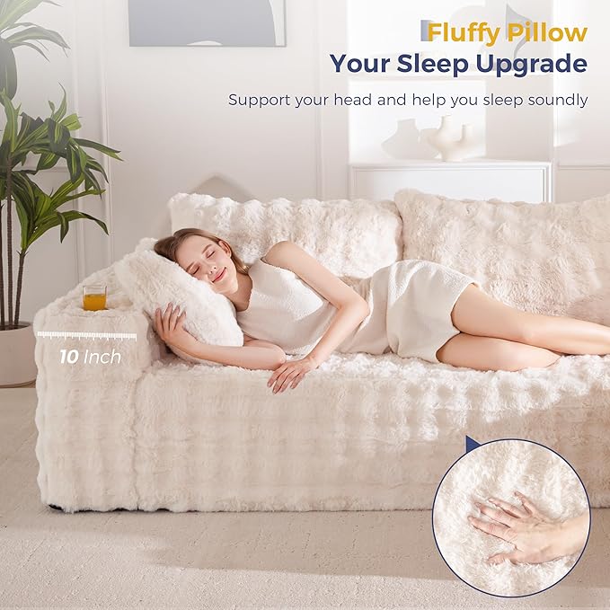 MAXYOYO 104" Modular Sectional Couch with L-Shape Chaise, Modern Boneless Couch for Living Room, Sofa in A Box, Faux Fur Sofa Sleeper with Deep Seat, No Assembly Required, Beige