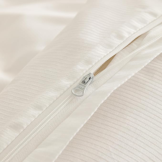 HeimenAogo 100% Cotton Vertical Stripe Jacquard Duvet Cover Queen, Luxury Hotel Collection Textured Weave, Silky Soft Comforter Cover 90x90 Inch, Zipper Closure, White Striped