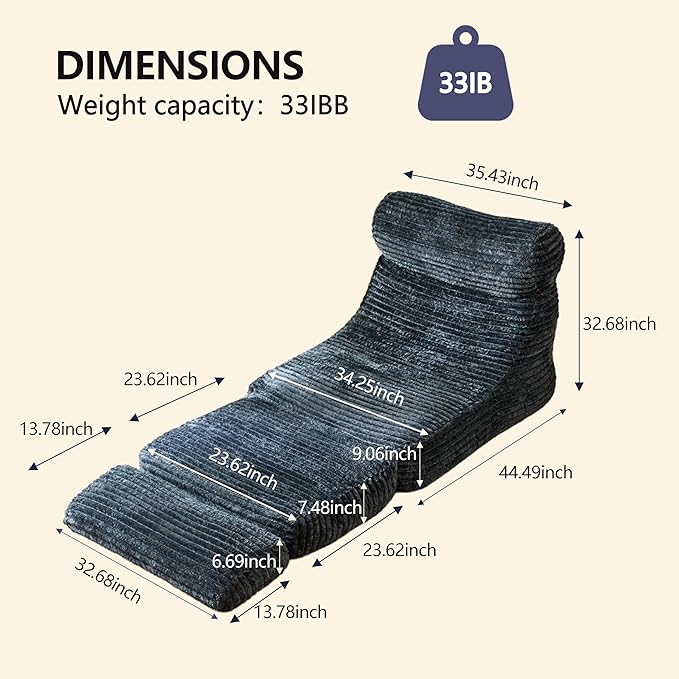 Premium Beige Bean Bag Chair for Adults with Armrest- Ultra Plush Memory Foam Lounge Sofa & Comfy Reading Nook Chair for Bedroom, Living Room & Dorm (Penguin, Darkgray)