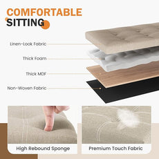 Youdesure Folding Storage Ottoman Bench, Footrest Couch for Living Room, 30 inch Storage Bench with Padded Seat for Bedroom Hallway, Holds up to 350lbs, Linen Fabric Beige