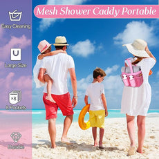 Hillban 4 Pcs Mesh Shower Caddy Portable Large Quick Dry Shower Caddy Basket with Deeper 8 Pockets and 2 Handles Hanging Bag for College Dorm Room(White, Pink, Green, Rose Red)