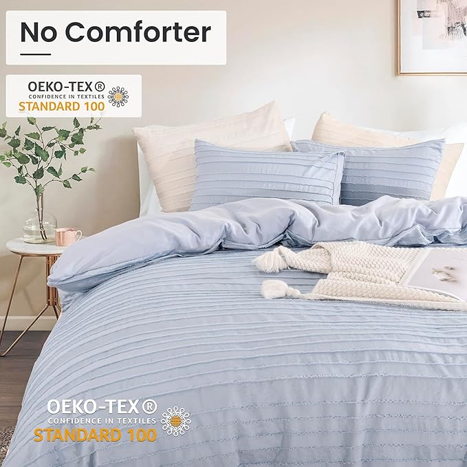 NEXHOME PRO Duvet Cover King Size, Blue 3 Pieces Boho Tufted Duvet Cover Set, Soft and Lightweight Microfiber Comforter Cover Set for All Season (Blue King, 104 x 90)-No Comforter