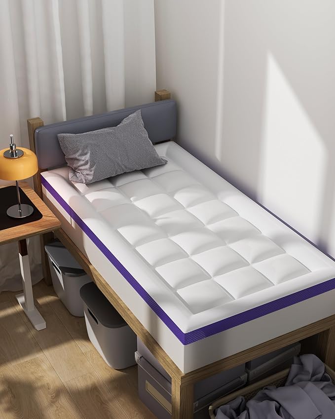 Dual Layer Memory Foam Twin XL Mattress Topper - 2 Inch Gel Egg Crate Foam and 2 Inch Cooling Pillow Top Cover Rayon, Twin Extra Long College Dorm Support
