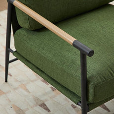 Mid-Century Accent Chair, Soft Armchair Linen Fabric Lounge Chair with Black Metal Legs, Upholstered Leisure Chair for Living Room Reception Room, 1PC, Green