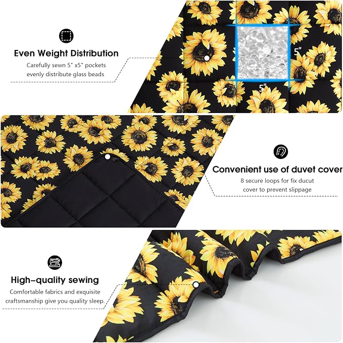 Sunflower Weighted Blanket for Adults 12lbs, 48"x72", Twin Full Size Cooling Heavy Throw Blanket for 110-130lbs, Microfiber Soft Thick Big Blankets Weighted Comforter Gift for Sleeping