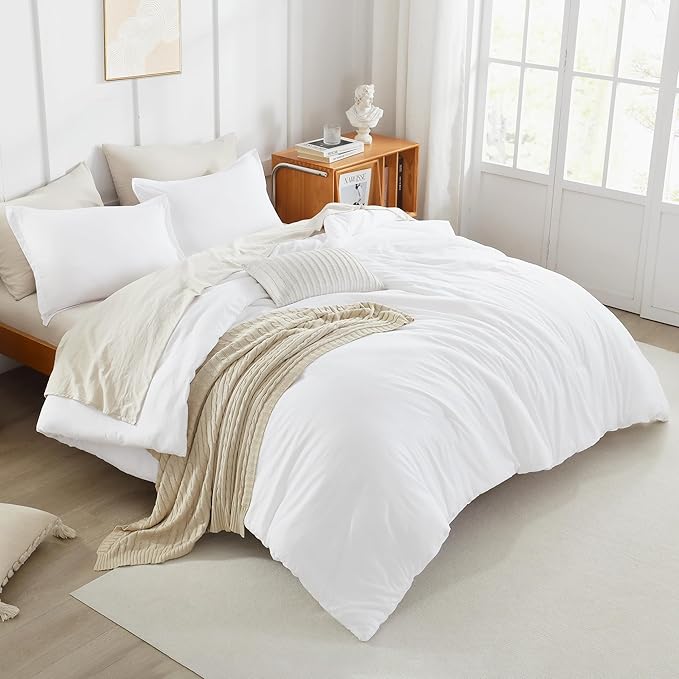 Litanika Comforter Set, Lightweight Solid Bedding Comforter Set, Fluffy Down Alternative Bed Set, Bright White, Super King Plus