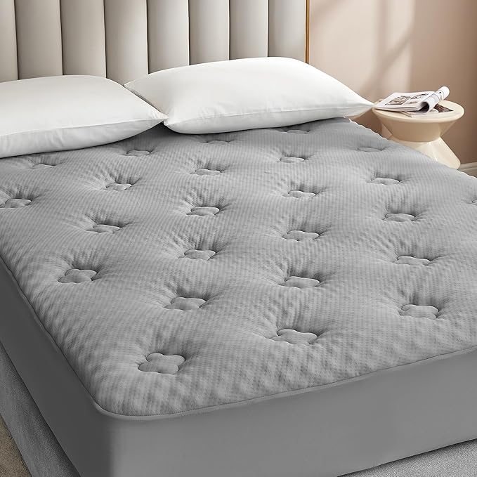 Hansleep Queen Mattress Topper, Grey, 60x80 Inches, Memory Foam with Down Alternative Fillings, Deep Pocket, Breathable, Cooling Gel, Eco-Friendly, Moisture-Wicking, Washable