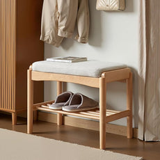 Solid Wood Shoe Bench Assembled, Shoe Rack Bench with Cushion for Entryway, Living Room, Bedroom, Hallway, 11.8