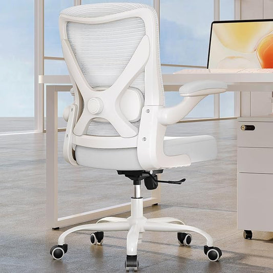 White Office Chair for Big and Tall People - 400lbs Wide Seat Computer Desk Chair Gaming Ergonomic High Back Cushion Lumbar Support with Comfy Mesh Swivel Rolling Home Task Chair