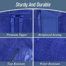 6 Pack Extra Heavy Duty Large Moving Bags with Strong Zipper & Comfortable Handles, Sturdy & Durable Clothes Storage Bags Totes Bins, Packing Moving Boxes for College Supplies, Blue