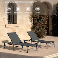 Ciokea Aluminum Outdoor Lounge Chair Set of 4- No Assembly Needed, Foldable Patio Chaise Lounge with 5 Adjustable Positions, Reinforced Frame for Extra Durability, Pool Beach Lounge Chair,Grey