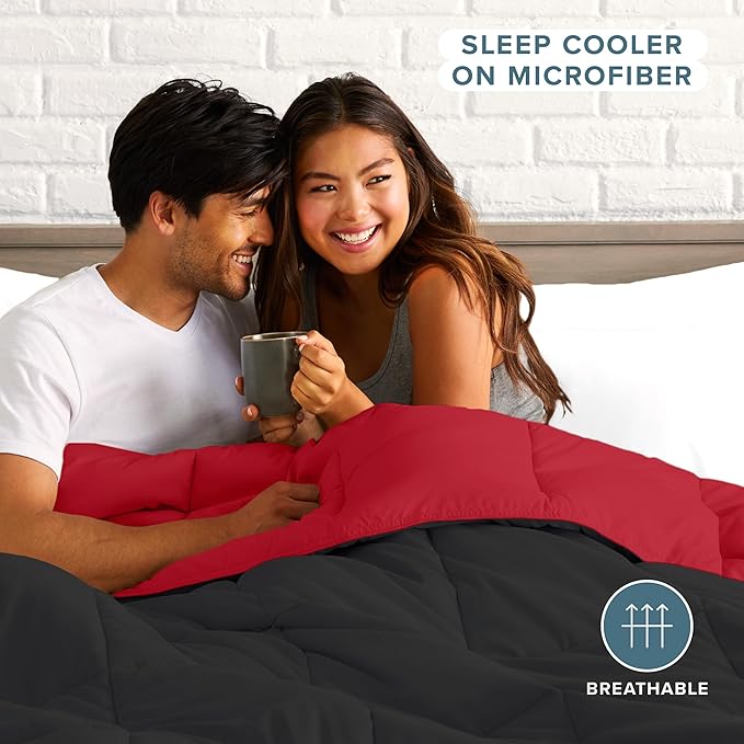 Bare Home Oversized Queen Comforter - Reversible Colors - Goose Down Alternative - Ultra-Soft - Premium 1800 Series - All Season Warmth - Bedding Comforter (Oversized Queen, Black/Red)