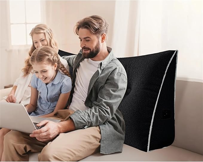 10 lbs Thickened Wedge Pillow Headboard Body Positioner Bed Wedge Pillow Backrest Support Triangular Headboard Pillow for Sleeping with Side Pocket Velvet Positioning Support Velvet Black Full