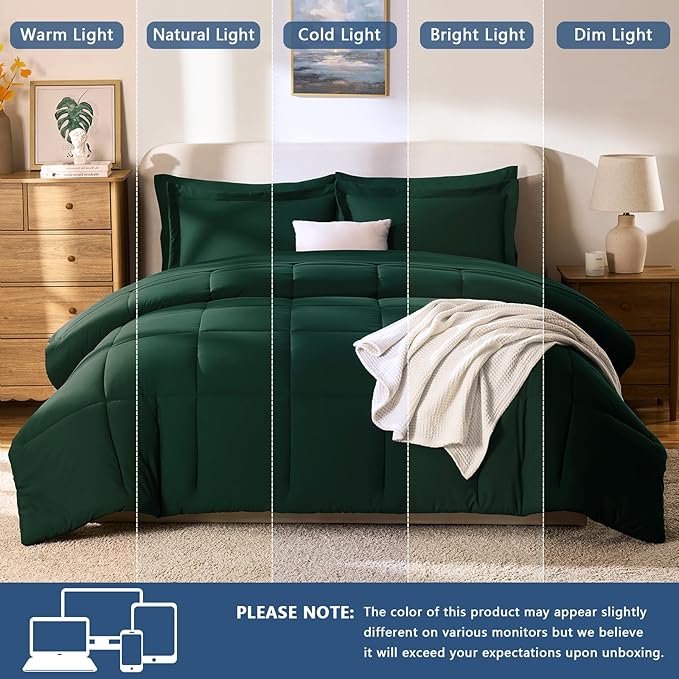 CozyLux Full Size Comforter Sets Emerald Green - 7 Pieces Bed in a Bag Full, Oeko-Tex Certified Bed Set, All Season Soft Bedding Set with Down Alternative Comforter, Sheets, Pillowcases & Pillow Shams