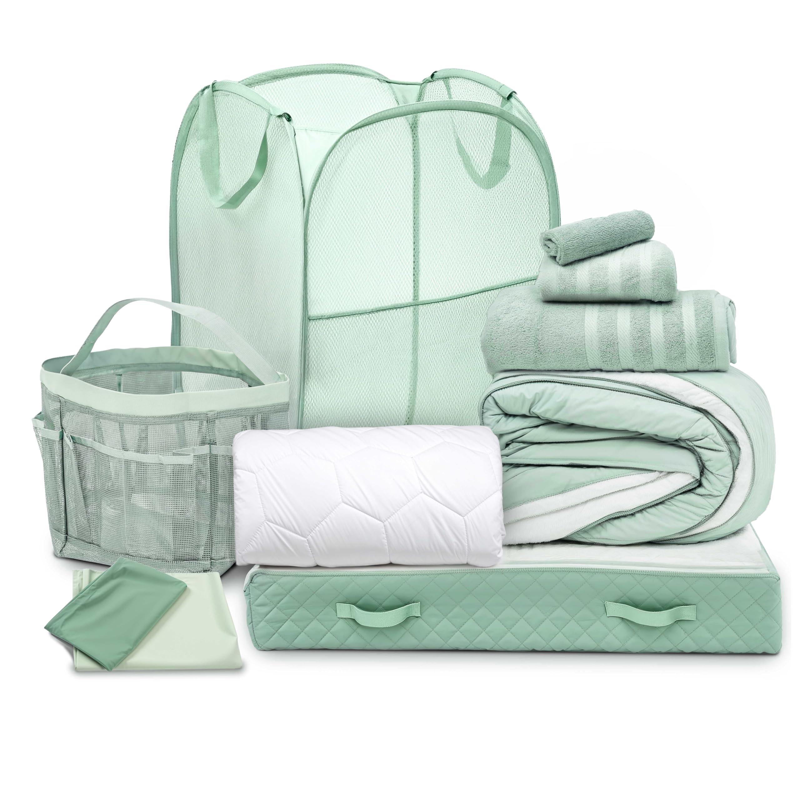 Hearth & Harbor Complete Dorm Room Set, Twin XL Comforter Set, Sheet Set, Mattress Protector, Towels and Organizers - All Dorm Accessories Included Dormly