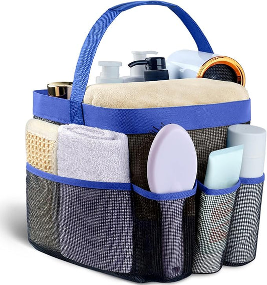 Attmu Mesh Shower Caddy Portable for College Dorm Room Essentials with 8 Pockets, Hanging Shower Caddy Dorm Basket, Quick Dry Shower Bag for Bathroom