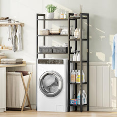 IRONCK Over The Toilet Storage with 8-Titer Shelf, Mass-Storage Side Storage Open Rack, Freestanding Bathroom Organizer Space Saver, for Bathroom, Restroom, Laundry, Black