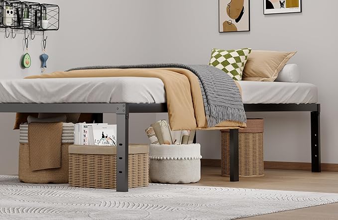 Metal Bed Frame Twin XL Size - 16 Inch Heavy-Duty Twin XL Platform Bed Frame No Box Spring Needed, Easy Assembly, Noise-Free, Sturdy Mattress Foundation, Underbed Storage Space